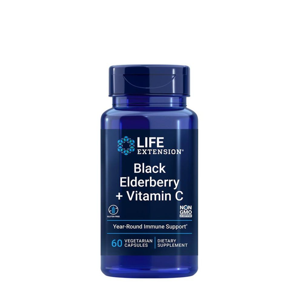 Fekete bodza C-vitaminnal, Life Extension Black Elderberry + Vitamin C, 60 kapszula