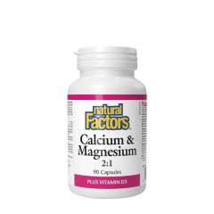 Kalcium és magnézium D3-vitaminnal, Natural Factors Calcium & Magnesium 2:1 Plus Vitamin D3, 90 kapszula