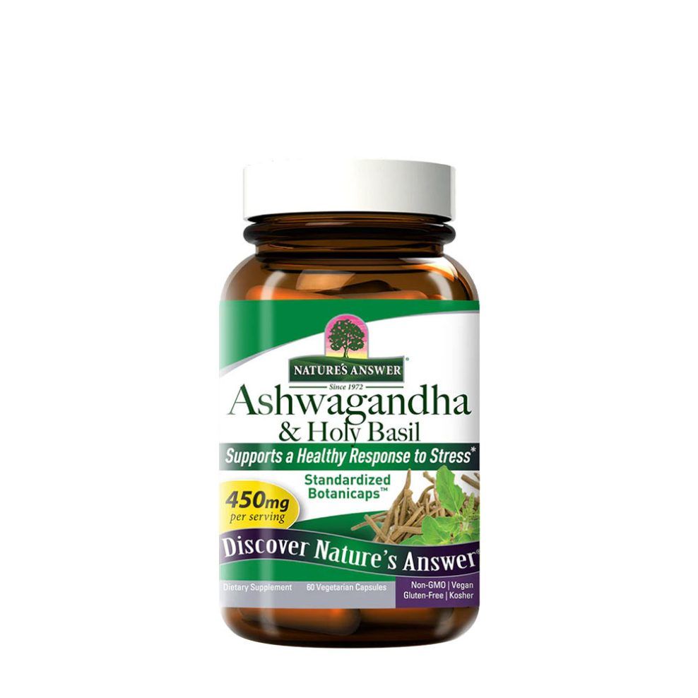 Ashwagandha és szent bazsalikom, Nature's Answer Ashwagandha & Holy Basil, 60 kapszula