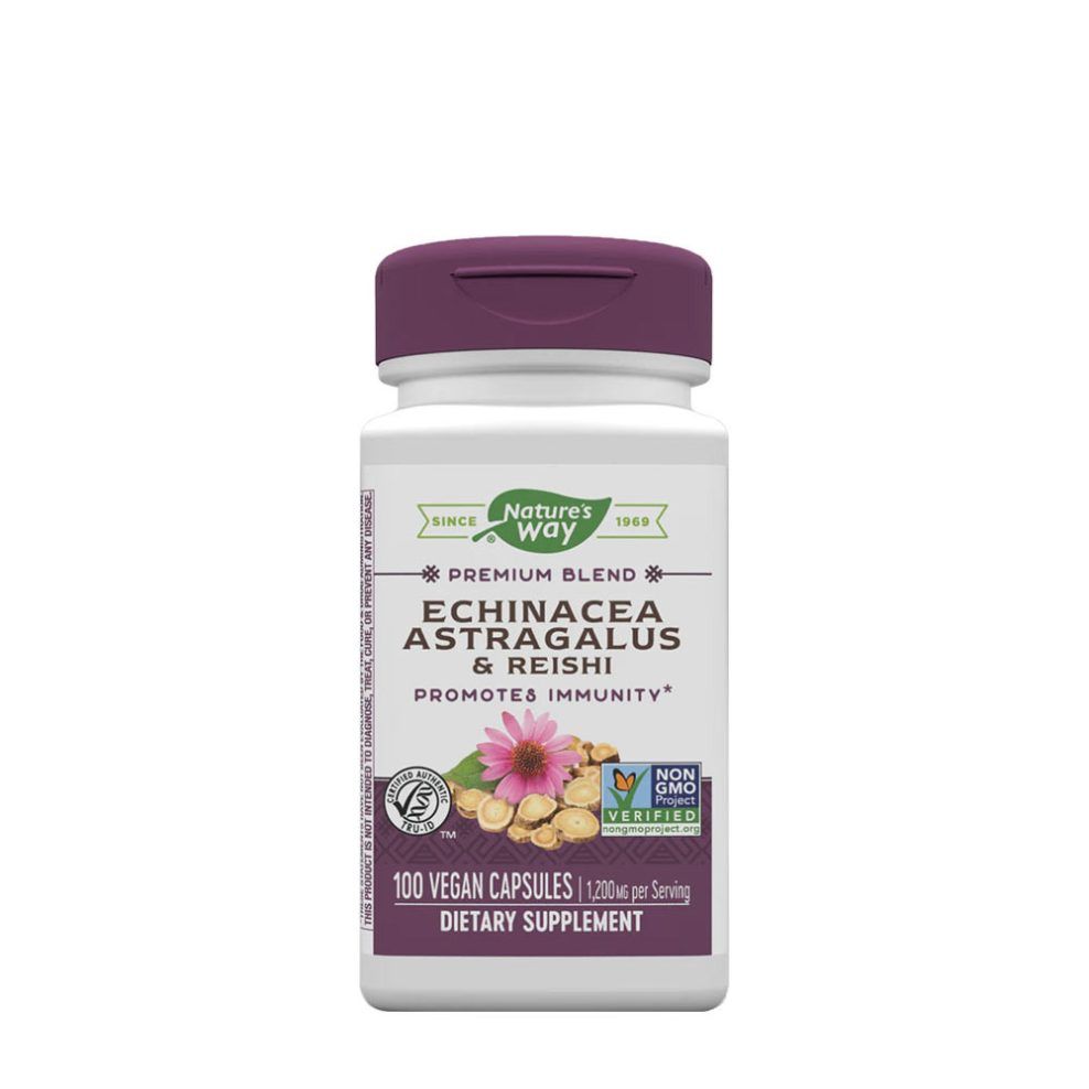 Kasvirág, csüdfű és pecsétviaszgomba, Nature's Way Echinacea Astragalus & Reishi, 100 kapszula