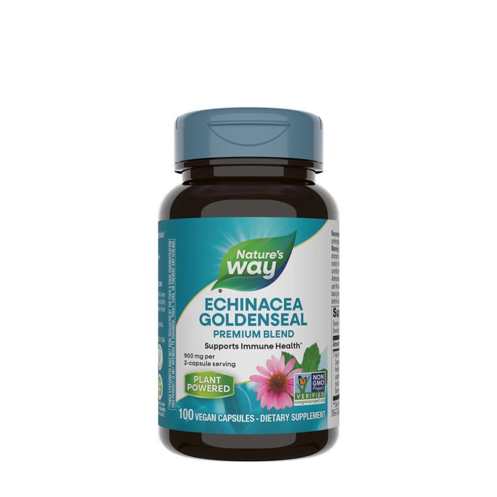 Kasvirág és kanadai vérgyökér, Nature's Way Echinacea Goldenseal Premium Blend, 100 kapszula