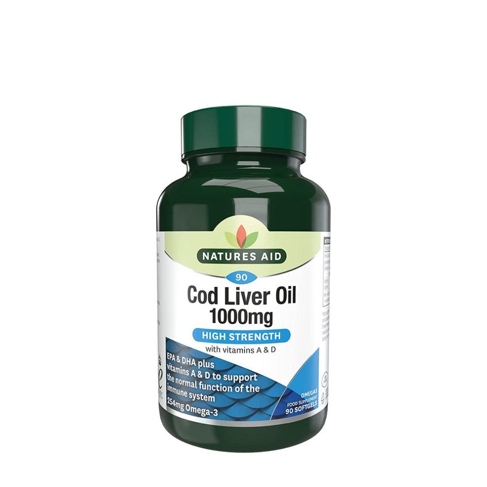 Tőkehalmájolaj 1000 mg, Natures Aid Cod Liver Oil 1000 mg, 90 lágykapszula