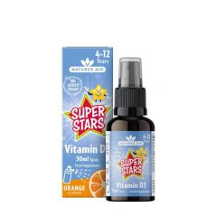 D3-vitamin narancs ízű spray, Natures Aid Super Stars Vitamin D3 Spray, 30 ml, narancs íz