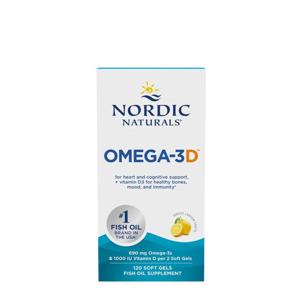 Omega-3 D-vitaminnal, Nordic Naturals Omega-3D, 120 lágykapszula, citrom íz