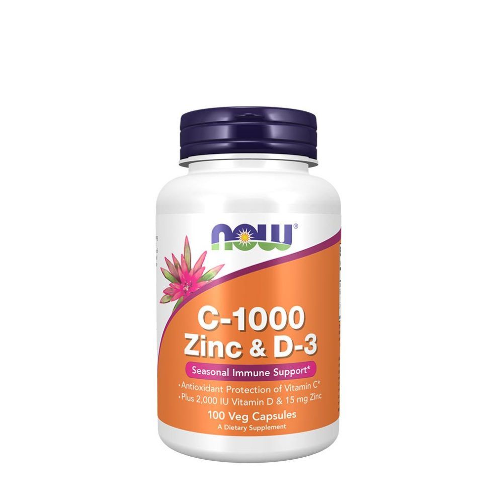 C-vitamin 1000 mg cinkkel és D3-vitaminnal, Now Foods C-1000 Zinc & D-3, 100 kapszula