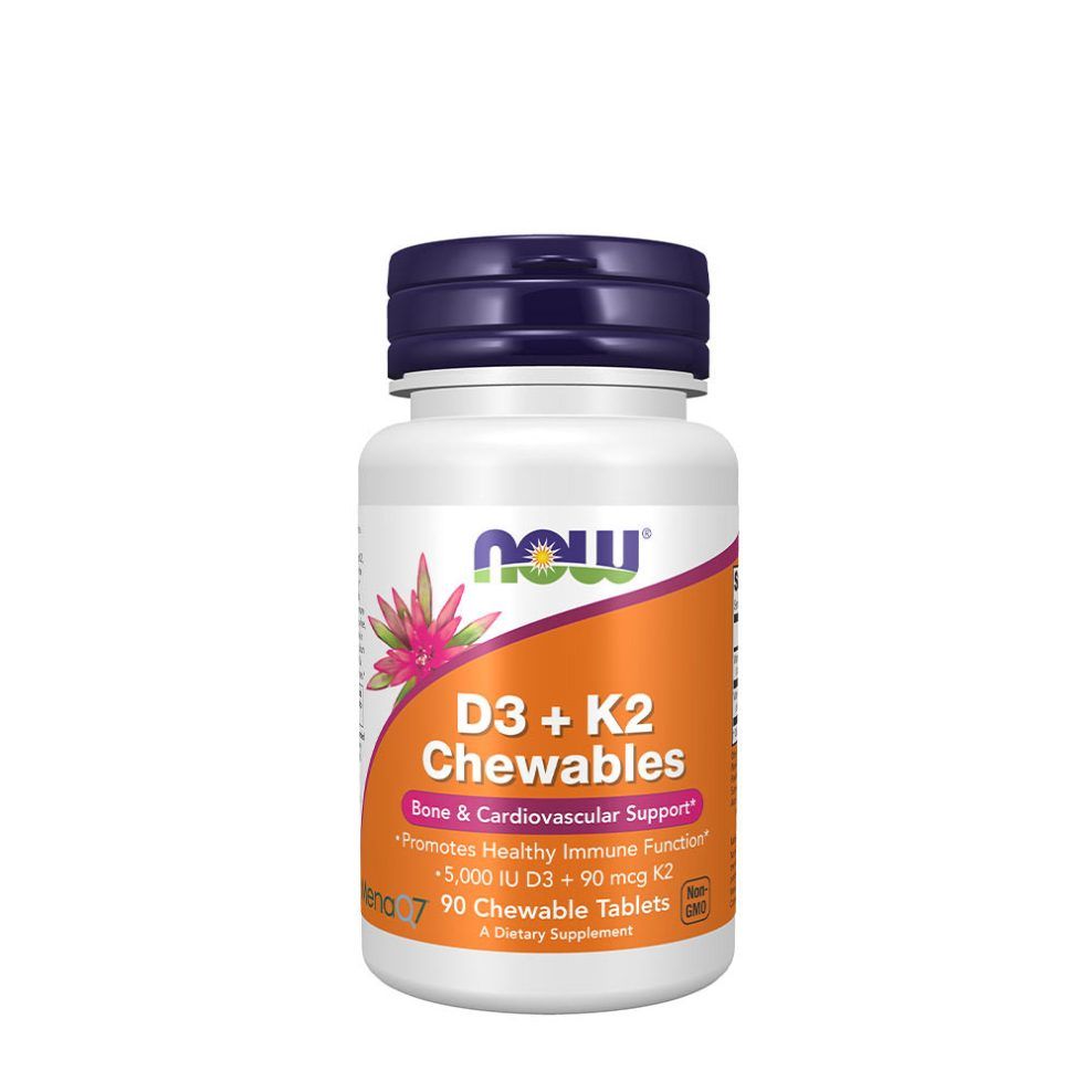 D3- és K2-vitamin MK-7-tel, Now Foods D-3 + K-2 (MK-7), 90 rágótabletta
