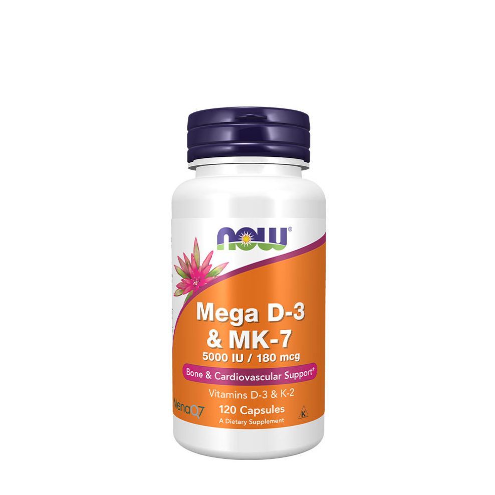 D3- és K2-vitamin, Now Foods Mega D-3 & MK-7, 120 kapszula