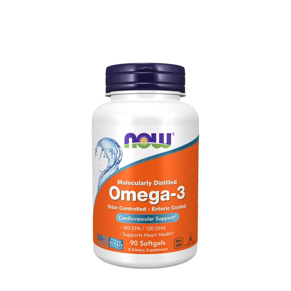 Bélben oldódó omega-3 halolaj, Now Foods Omega-3, Enteric Coated, 90 lágykapszula