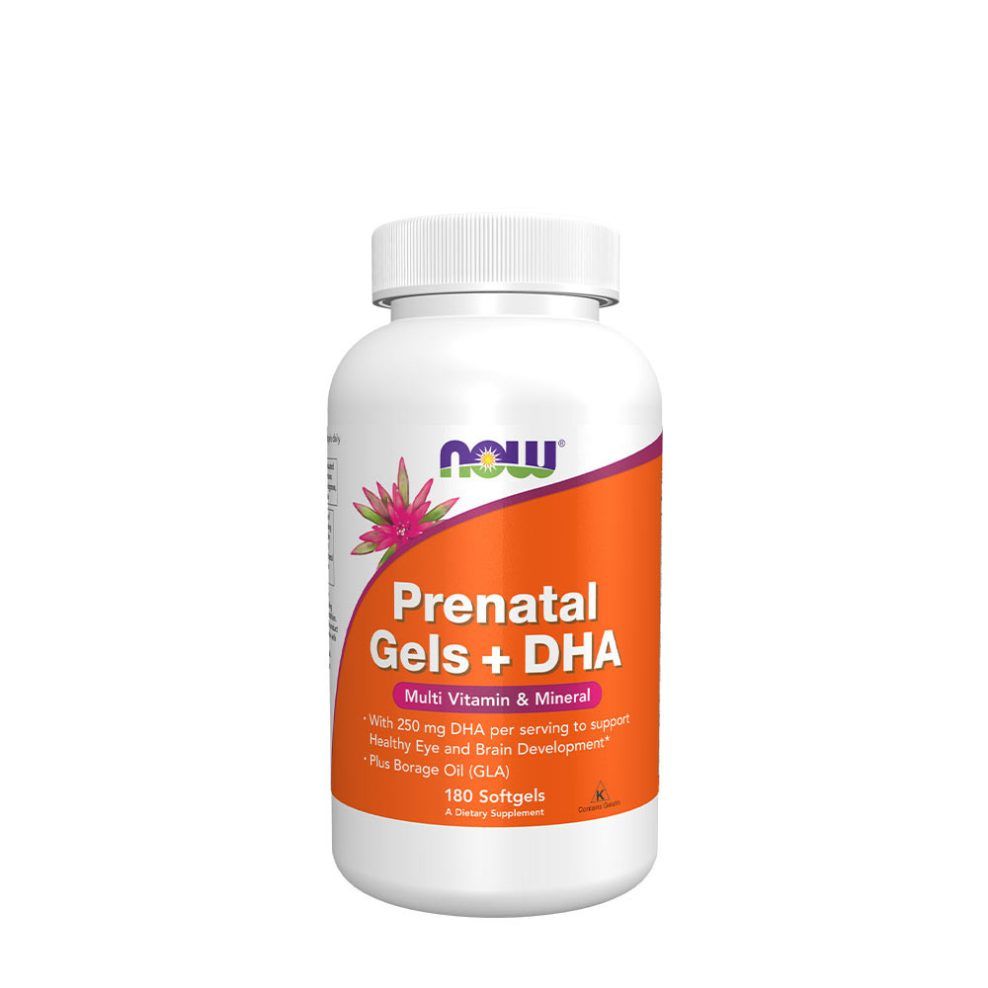 Várandósvitamin DHA-val, Now Foods Prenatal Gels + DHA Softgels, 180 lágykapszula