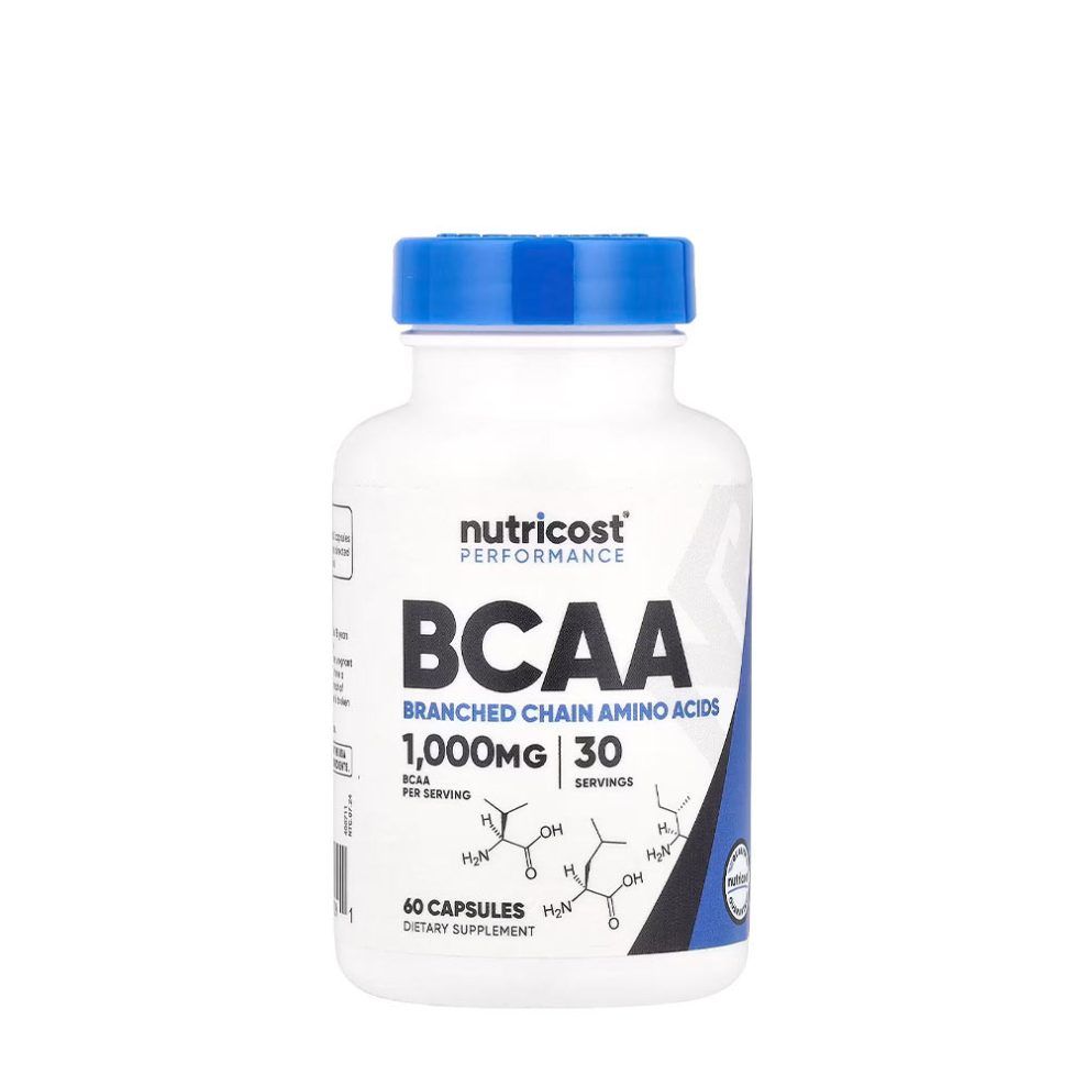 BCAA elágazó láncú aminosavak, Nutricost BCAA, 60 kapszula