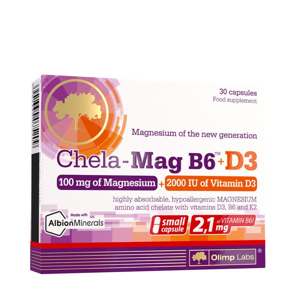 Magnézium B6- és D3-vitaminnal, Olimp Labs Chela-Mag B6+D3, 30 kapszula