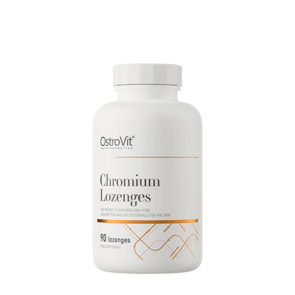 Króm szopogatótabletta, OstroVit Chromium Lozenges, 90 szopogató tabletta, multigyümölcs íz