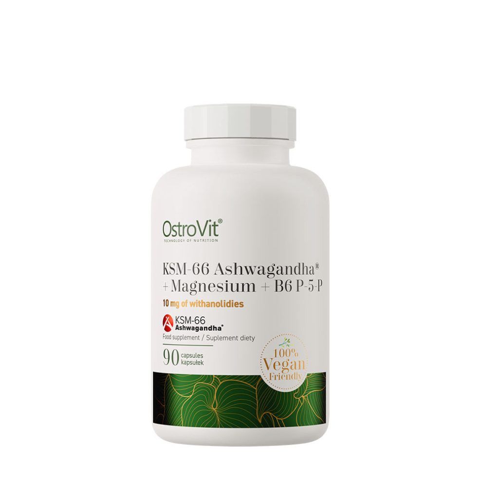 Ashwagandha magnéziummal és B6-vitaminnal, OstroVit KSM-66 Ashwagandha® + Magnesium + B6 P-5-P, 90 kapszula