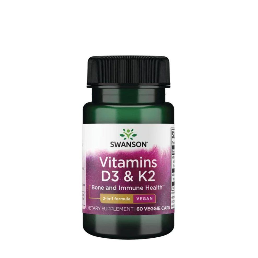 D3- és K2-vitamin, Swanson Vitamins D3 & K2, 60 kapszula