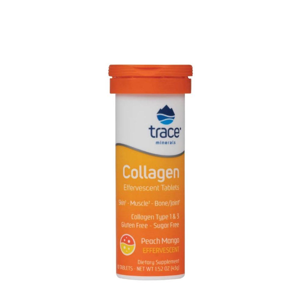 Kollagénes pezsgőtabletta, Trace Minerals Collagen Effervescent, 10 pezsgőtabletta, őszibarack-mangó íz