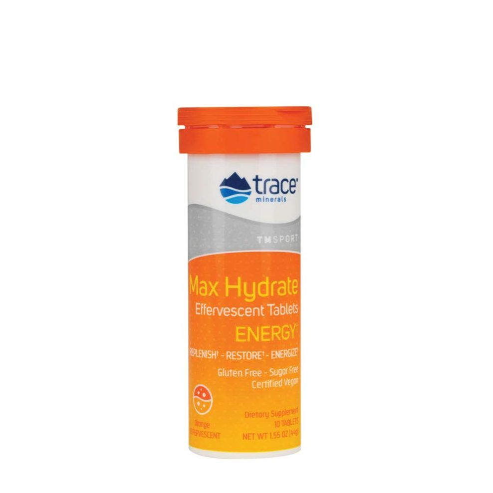 Elektrolit italpor energiához, Trace Minerals Max-Hydrate Energy, 10 pezsgőtabletta, narancs íz