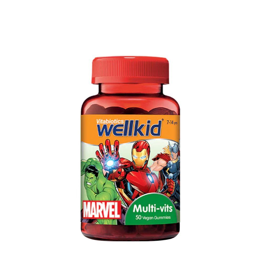 Gyermek multivitamin gumivitamin, Vitabiotics Wellkid Marvel Multi-Vits, 50 gumicukor, eper íz