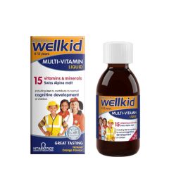 Gyermek multivitamin folyadék, Vitabiotics Wellkid Multi-vitamin Liquid, 150 ml, narancs íz