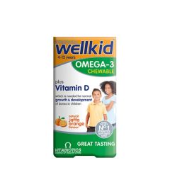 Gyermek omega-3 rágókapszula, Vitabiotics Wellkid Omega-3 Chewable, 60 kapszula, narancs íz