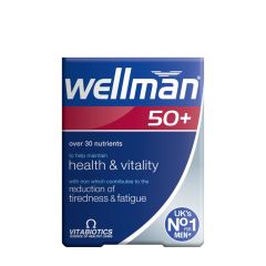 Férfi multivitamin 50 év felett, Vitabiotics Wellman 50+, 30 tabletta
