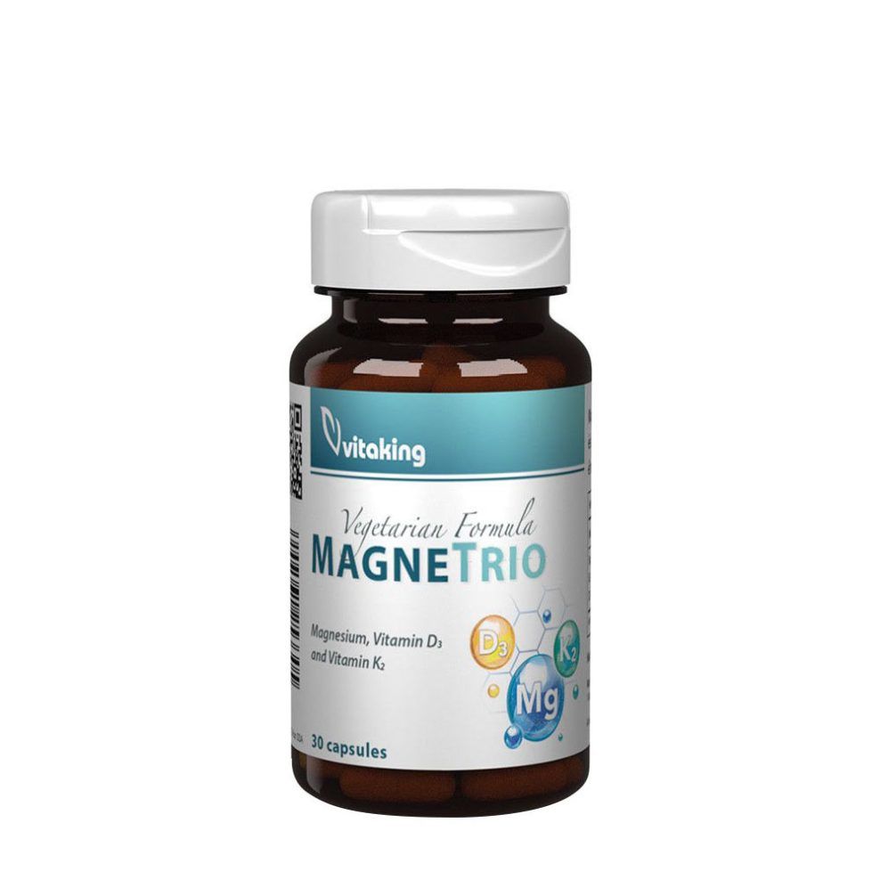Magnézium-biszglicinát D3- és K2-vitaminnal, Vitaking MagneTrio D3+K2+ Magnesium Bisglycinate, 30 kapszula