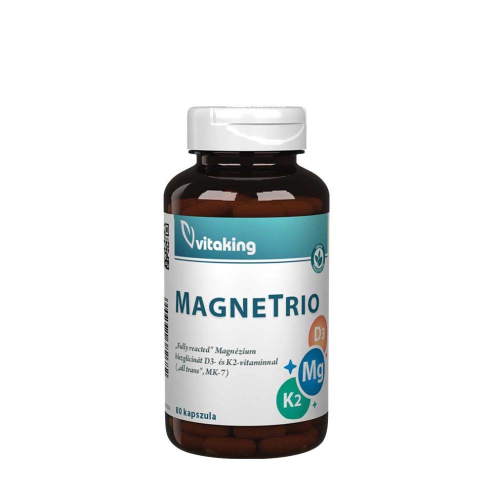 Magnézium-biszglicinát D3- és K2-vitaminnal, Vitaking MagneTrio D3+K2+ Magnsium bisglycinate, 80 kapszula