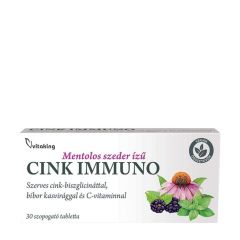 Cink szopogatótabletta, Vitaking Zinc Immuno, 30 szopogató tabletta, szeder mentollal íz