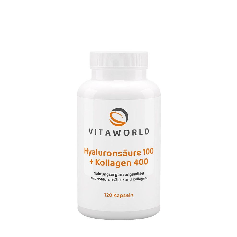 Hialuronsav 100 mg kollagénnel, Vitaworld Hyaluronic Acid 100 + Collagen 400, 120 kapszula