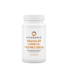 D3-vitamin 2000 NE + K2 MK-7 200 mcg, Vitaworld Vitamin D3 2000 IU + K2 MK7 200 mcg, 120 tabletta