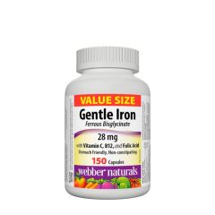 Vas C-vitaminnal, B12-vitaminnal és folsavval, Webber Naturals Gentle Iron with Vitamin C, B12, and Folic Acid, 150 kapszula
