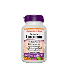 Kurkuma-kurkumin fekete borssal 8000 mg, Webber Naturals Turmeric Curcumin with Black Pepper 8000 mg, 60 kapszula