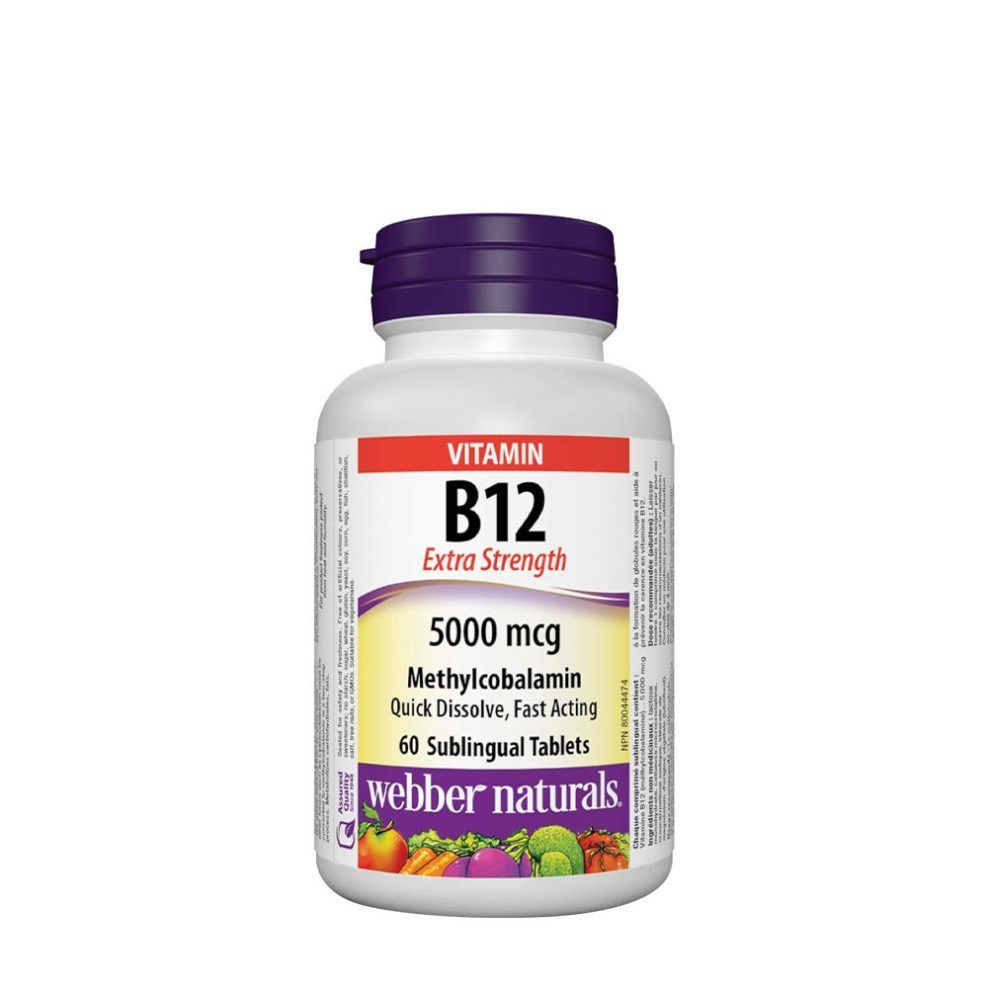 B12-vitamin metilkobalamin 5000 µg, Webber Naturals Vitamin B12 Methylcobalamin 5000 mcg, 60 tabletta