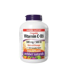 C-vitamin és D3-vitamin 500 mg/500 NE, Webber Naturals Vitamin C+D3 500 mg/500 IU, 200 rágótabletta, narancs íz