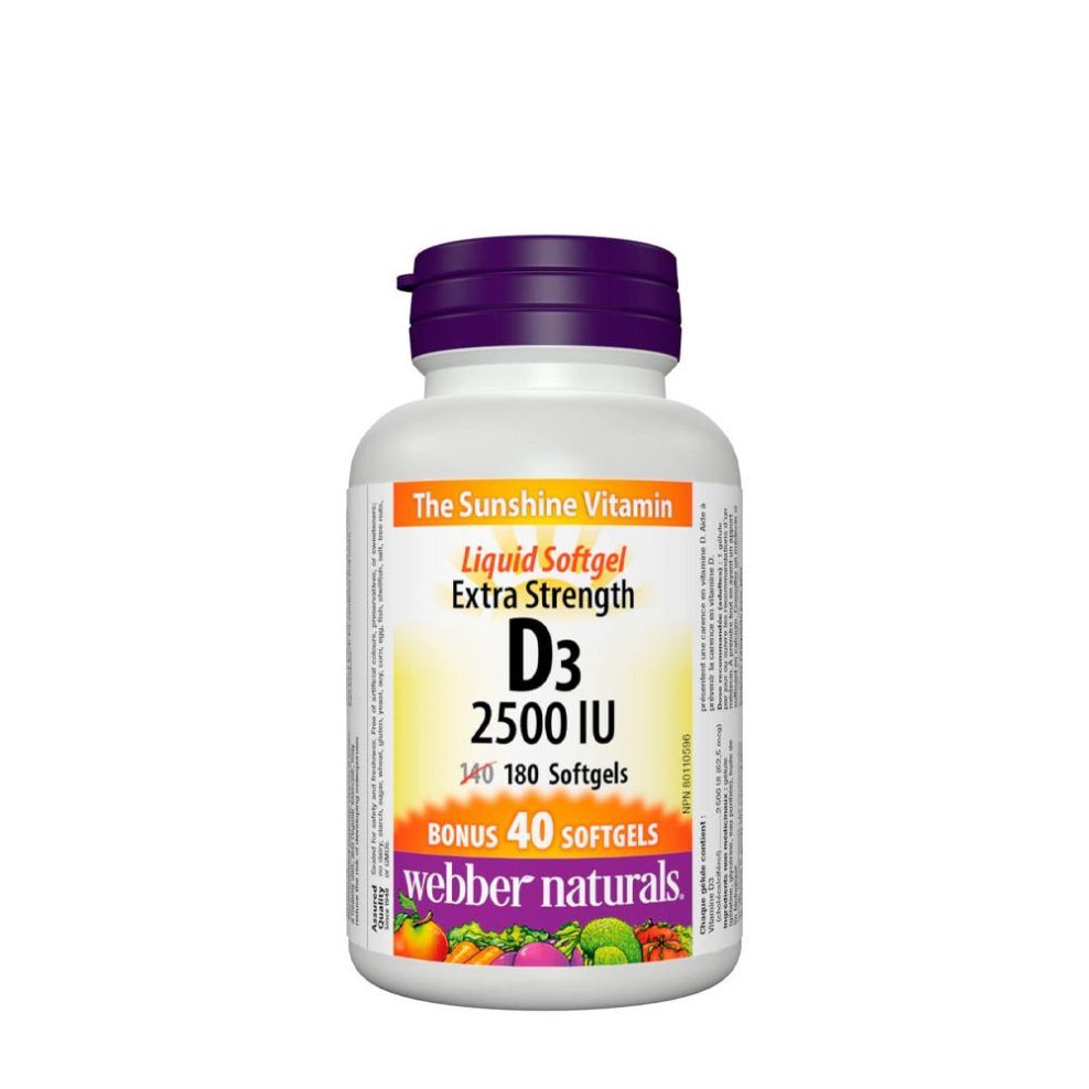 D3-vitamin 2500 NE, Webber Naturals Vitamin D3 2500 IU, 180 lágykapszula